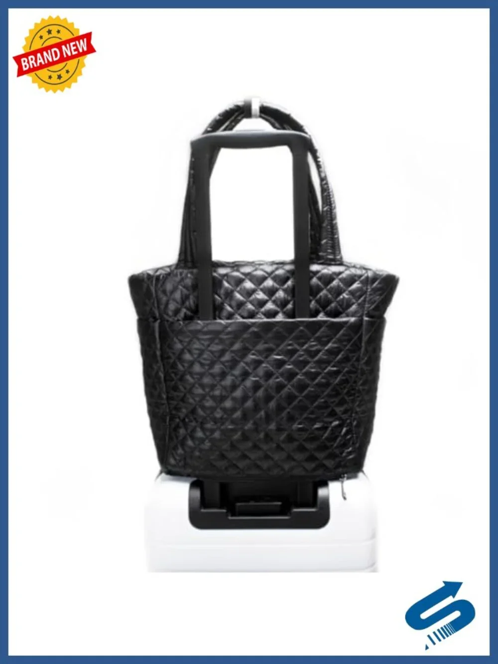 Quilted Tote Bag with Padded Strap, Luggage Sleeve, Hidden Phone Pocket, 18L
